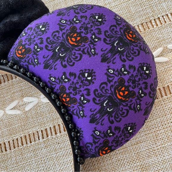 Purple Fabric and  Orange Sequin Mouse Ears Headbands - Picture 5 of 10